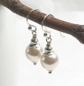 MUSCHELKERN Ohrringe weiß 925 Silber Perlenohrringe Sterlingsilber Vintage s985 - Bild 1 von 6