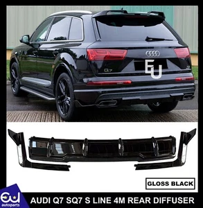 FOR AUDI Q7 SQ7 S LINE 4M REAR DIFFUSER BUMPER LIP SPLITTER SPOILER GLOSS BLACK - Picture 1 of 16