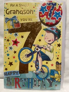 grandson birthday card age 7 / Birthday Card For Grandson Aged 7 With Badge - Picture 1 of 3
