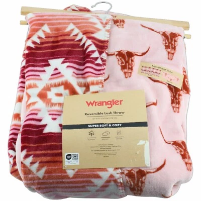 Wrangler Cowgirl Plush Pink Throw Blanket 50" x 70" Bull Skull - Image 1 of 2