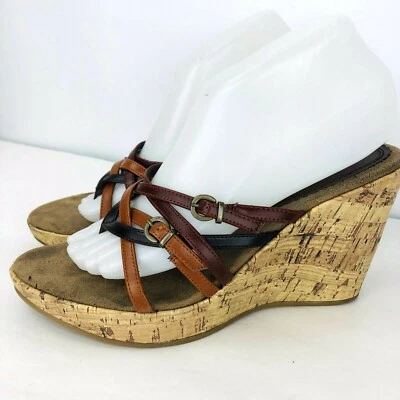 Madden Girl Fedrln 8.5  Wedge Cork Heel Platform Toe Sandals Strappy Shoes  - Image 1 of 4
