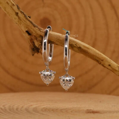 14K Gold Lab Grown Heart Shape Diamond Hoop Dangle Wedding Earrings For Women - Image 1 of 4