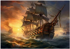 Altes Kriegsschiff im Kampf Puzzle 300/500/1000 Teile - Bild 1 von 3