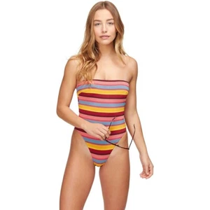 NWT  $128 Sz 12 US Seafolly Baja Stripe Tube Maillot One Piece Saffron - Picture 1 of 5