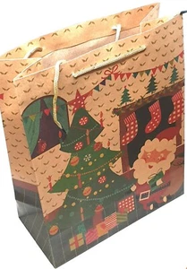 NEU Individuelle Weihnachtsmann Szene braune Krawatte Geschenkbox Tasche Gefallen 32x26x12cm - Bild 1 von 2