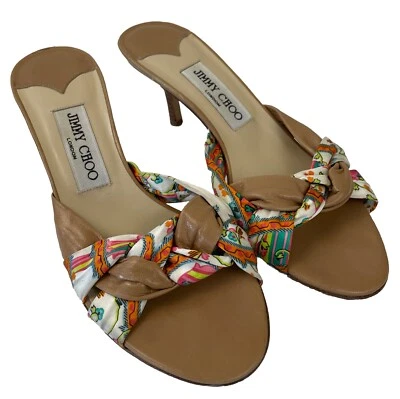 Jimmy Choo Braided Silk and Leather Strappy Kitten Heels Sandals Sz EU 37/US 7 - Image 1 of 4