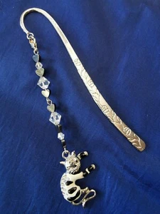 Segnalibro in metallo argento gatto gattino smaltato - Foto 1 di 4