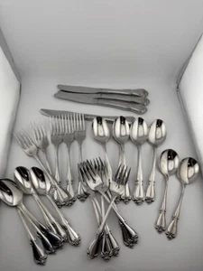 Oneida 1881 Rogers Arbor Rose True Rose Stainless Flatware 58pc Lot MCM - Picture 1 of 7