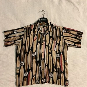 PINEAPPLE CONNECTION Surf Board Hawaiian Shirt Men’s Size Large Rayon - Picture 1 of 13