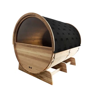 ALEKO Outdoor 8 person Red Cedar Wood Dry Wet Barrel Sauna with Heater and Roof - Picture 1 of 2