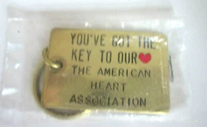 American Heart Assoc "Key TO OUR HEART" Brass Keyring Keychain NEW IN PACKAGE - Picture 1 of 2