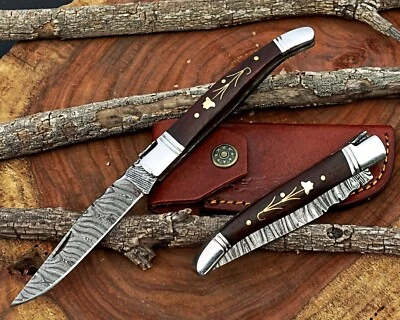 KNIFE FORT Damascus handmade Folding Knife Pocket knife camping Hunting Knife with Pouch