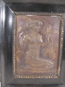 Frau Akt mit Spiegel Messing Relief Jugendstil Art Deco 1920 Nachlass (C 305) - Bild 1 von 8