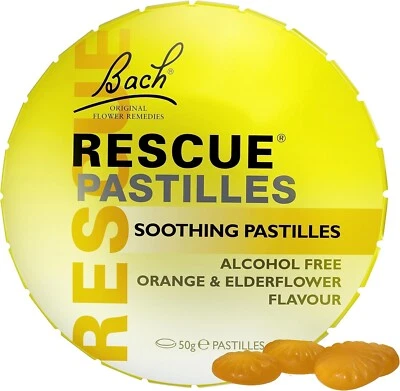 Bach Rescue Remedy Pastilles -Alcohol Free - Orange & Elderflower Flavour - 50g