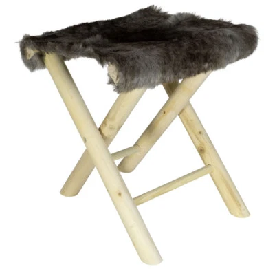 Fellhocker klappbar 40cm Sitzhocker Hocker Dekohocker Schemel Fell faltbar - Bild 1 von 4