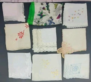 *CUTTER LOT* Of 9 Vtg Pieces Hankies Scarf Embroidered Crocheted Butterfly Silk - Picture 1 of 12