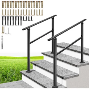 2-Pack 3 Step Hand Rails for Outdoor Steps Wrought Iron Railing for Porch Deck - Picture 1 of 8
