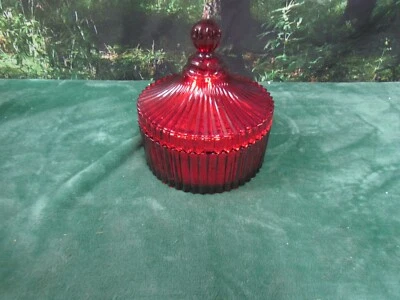 Vintage Blood Red Kringle Express Mercury Glass Trinket Jar w/ lid 6"x5" - Image 1 of 3