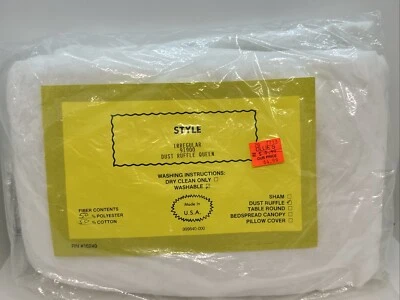 复古 Queen Irregular 白色灰尘荷叶边棉涤纶混纺 1996 年美国制造 — 第 1/4 张图片