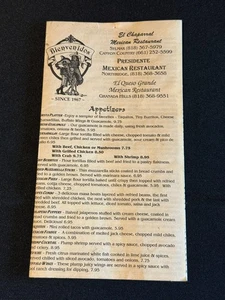 El Chaparral Mexican Restaurant Northridge Granada Hills CA Vtg Menu - Picture 1 of 2