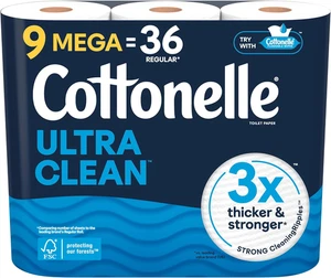 Cottonelle Ultra Clean Toilet Paper, 9 Mega Rolls = 36 Regular Rolls, Packaging - Picture 1 of 11