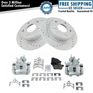 Rear Ceramic Pads Performance Drilled Slotted Zinc Coated Rotors & Calipers Kit - Picture 1 of 12