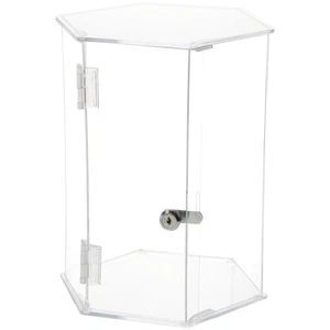 Plymor Clear Acrylic Hexagonal Locking Case, No Shelves, 12" H x 9.5" W x 8.25"D - Picture 1 of 1