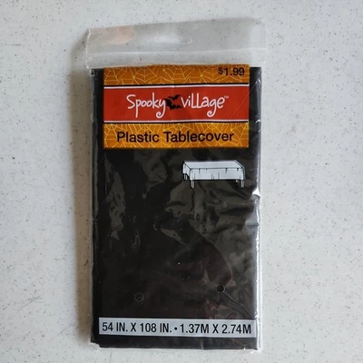 CVS SPOOKY VILLAGE PLASTIC BLACK TABLECOVER 54 INCHES X 108 INCHES - NEW - Image 1 of 4