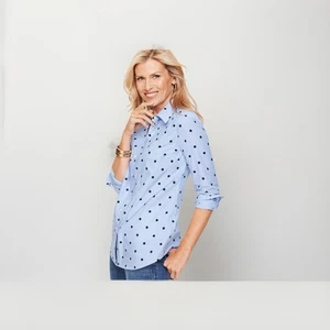 Talbots klassisches Baumwollhemd Chambray Punkte neu ohne Etikett Medium - Bild 1 von 5
