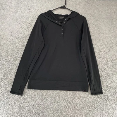 Sudadera con capucha Prana para mujer pequeña negra manga larga a presión Henley Sol Searcher UPF 30 Foto 1 de 4