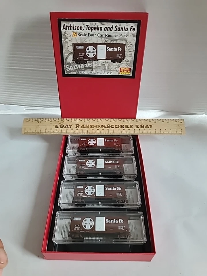 NiB Micro Trains 40' ATSF Santa Fe 4 Boxcar Runner Pack Food Loading N Scale 102 - Image 1 of 4