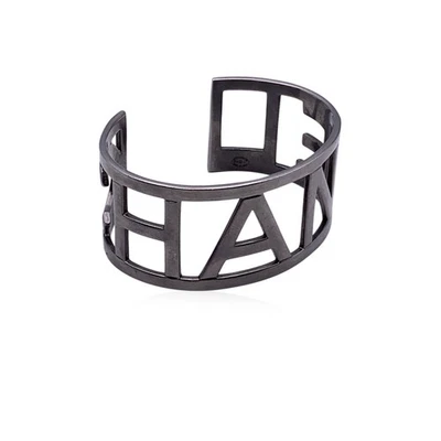 Authentic Chanel Silver Metal Logo Letter Cuff Bangle Bracelet - Image 1 of 4