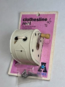 Vtg ACME Clothesline Reel Hand Crank Retractable Wall Mount NOS - Picture 1 of 3