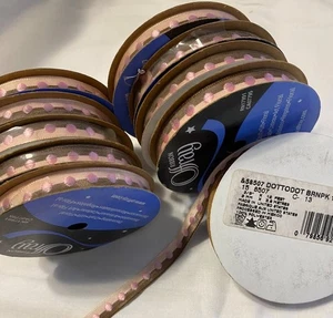 10 rolls Pink Dots Jacquard Ribbon 3/8" W 12 ft. P/R - Picture 1 of 1