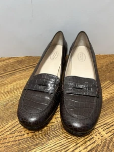 Talbots Women's Penny Loafer Size 10N Flats Brown Croc Leather Preppy Brazil - Picture 1 of 9