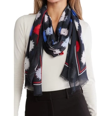 Kate Spade New York Negro Gauzy Pop Flores Oblongo Bufanda Envoltura Nueva con Etiquetas Foto 1 de 2