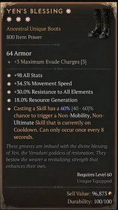 Yens'S Blessing 4GA 60% Boots Diablo 4 ETERNAL REALM NON-SEASON SC D4 PS5 Xbox - Picture 1 of 1