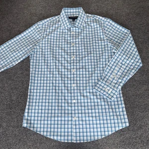 Mizzen+Main Shirt Mens Large Blue White Gingham Trim Fit Stretch Performance - Picture 1 of 7