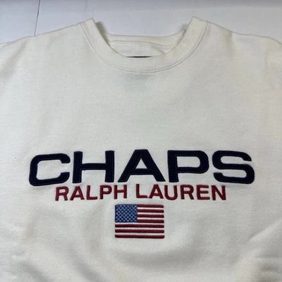 Sudadera Pullover Chaps Ralph Lauren Para Hombres Bordada Blanca Talla-M #242 Foto 1 de 4