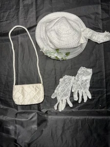 Vintage Y2K Toddler Little Girl Dress Up, Church Hat, Lace Gloves, Mini purse - Picture 1 of 9