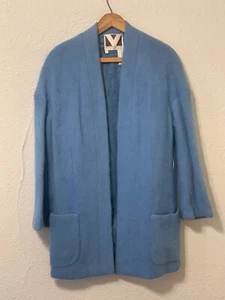 vtg NEW 1960s Boutique VALENTINO Womens S Blue Fuzzy Angora Sweater Coat Jacket - Picture 1 of 11