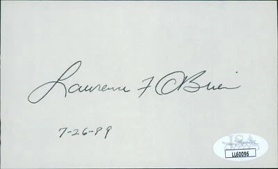 Lawrence Larry F. O'Brien Postmaster NBA Signed 3x5 Index Card JSA Authenticated - Image 1 of 2