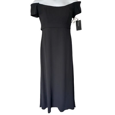 Vestido de Noche Formal Nicole Miller Negro Hombro Descubierto Talla 8 Nuevo con Etiquetas Foto 1 de 4