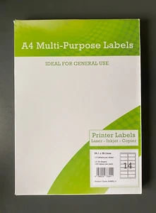 Etiquetas mate multiusos A4 14 por hoja 99,1 x 38,1 mm - 100 hojas (IVA INCLUIDO) - Imagen 1 de 1