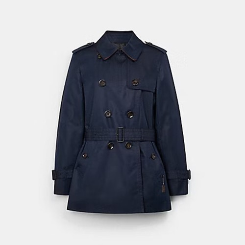 Coach trench corto moderno in cotone blu navy UK S nuovo con etichette nuovo donna F34022