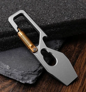 EDC Titanium Keychain Multi Tools Pry Bar Crowbar Bottle Opener with Carabiner - Picture 1 of 7