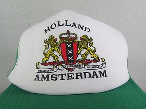 Vtg Green Amsterdam Holland Mesh Trucker Adjustable Snapback Hat Cap - Picture 1 of 8