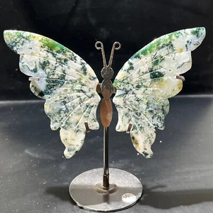 134G Natural Aquatic agate Quartz Crystal Hand carved Butterfly wings Healing - Picture 1 of 20