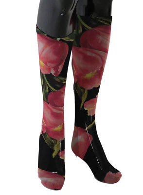 Calcetines DOLCE & GABBANA Negro Rosa Floral Tulipán Nylon Medias s. M PVP $220  Foto 1 de 4