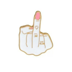 Pink White Middle Finger F You Gold Brooch Style Statement Pin Fashion Jewelry - Picture 1 of 4